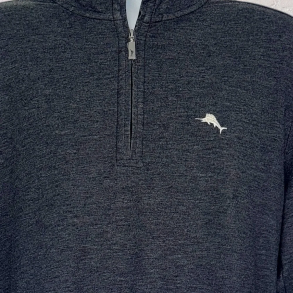 Tommy Bahama Quarter Zip Pullover Men’s Large – Charcoal Gray Marlin Logo
